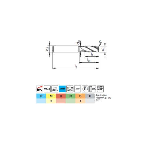 Carbide End Mill F-UT, 54558 SuperF-UT VA-X Dimensions